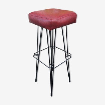 Tabouret de bar piètement Eiffel revêtement skaï 1960