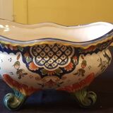 Desvres earthenware tureen and tray. Hand decor.