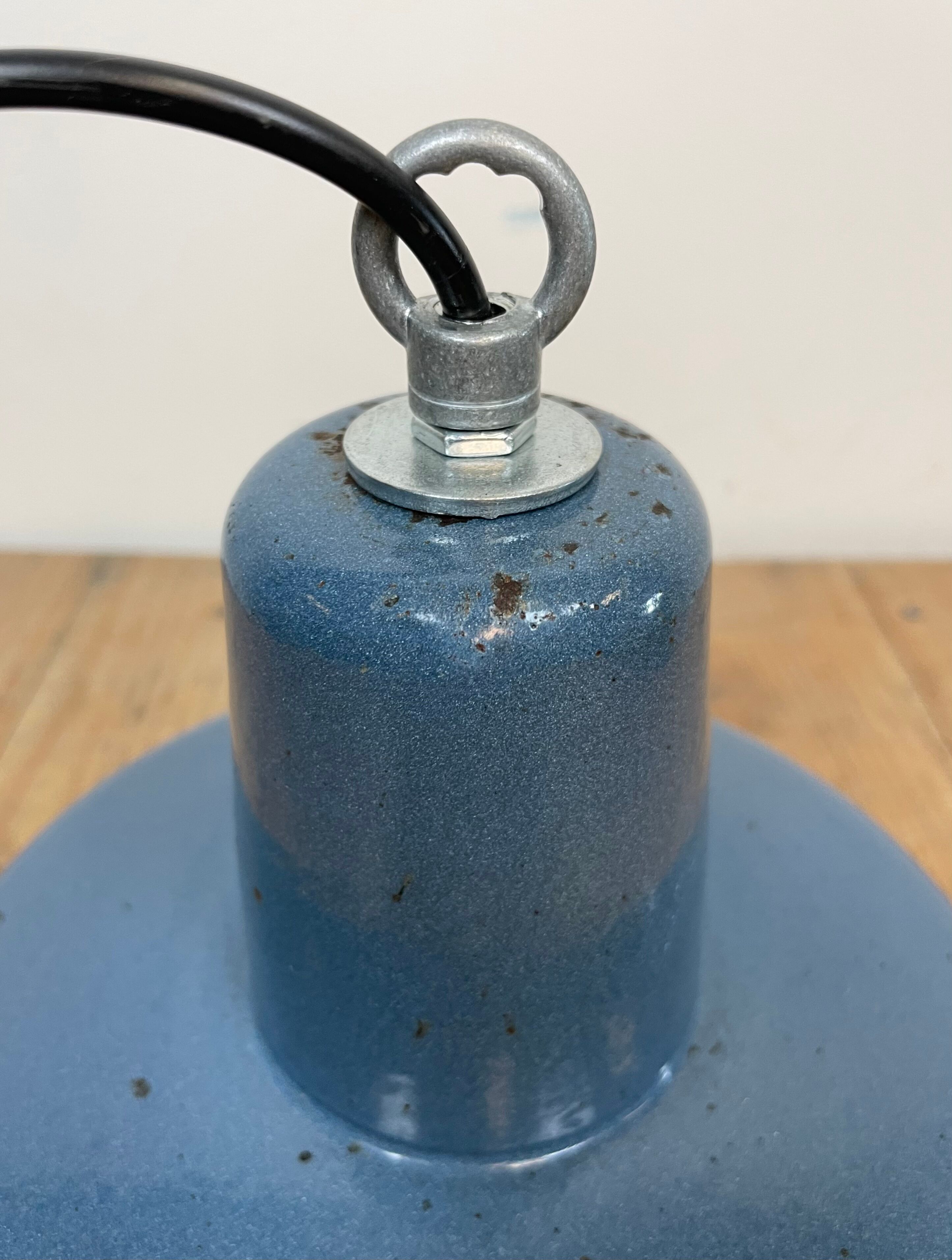 Industrial blue enamel pendant lamp, 1960s
