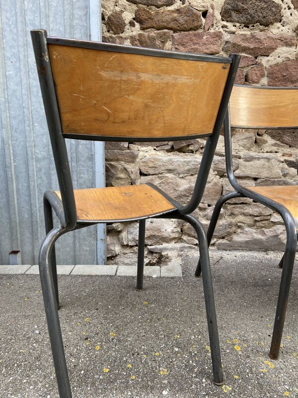 lot de 4 chaises d'école industrielle école vintage collectivités French School chairs Mullca