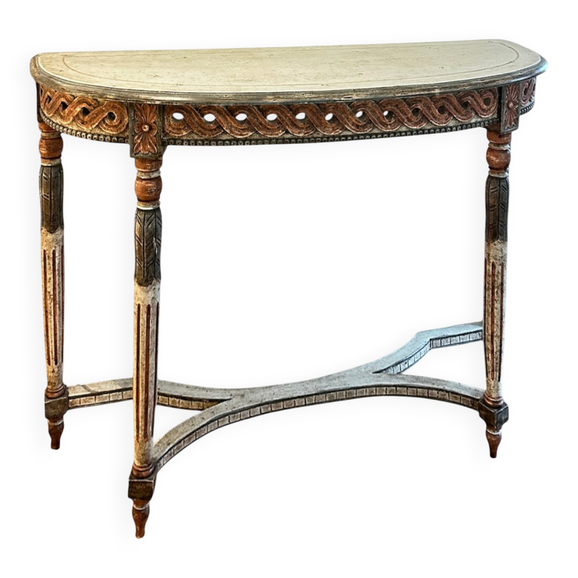 Louis XVI Style Demi-Lune Console – Painted and Gilt, Probably Italian