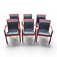 6 contemporary bridge chairs in mahogany wood and black leather