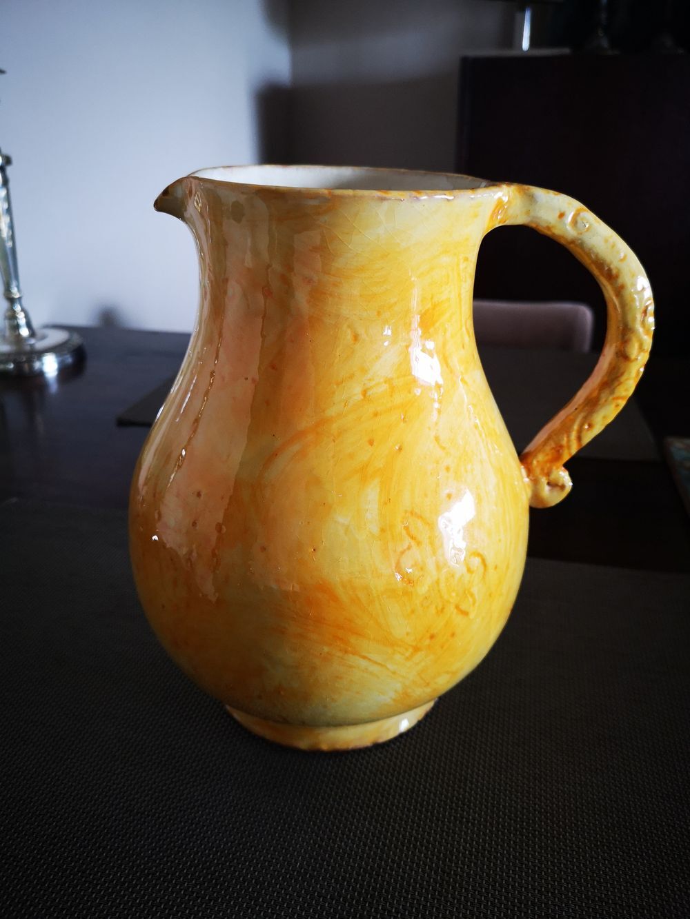 Enamelled terracotta pitcher - Signed Roux Dieulefit