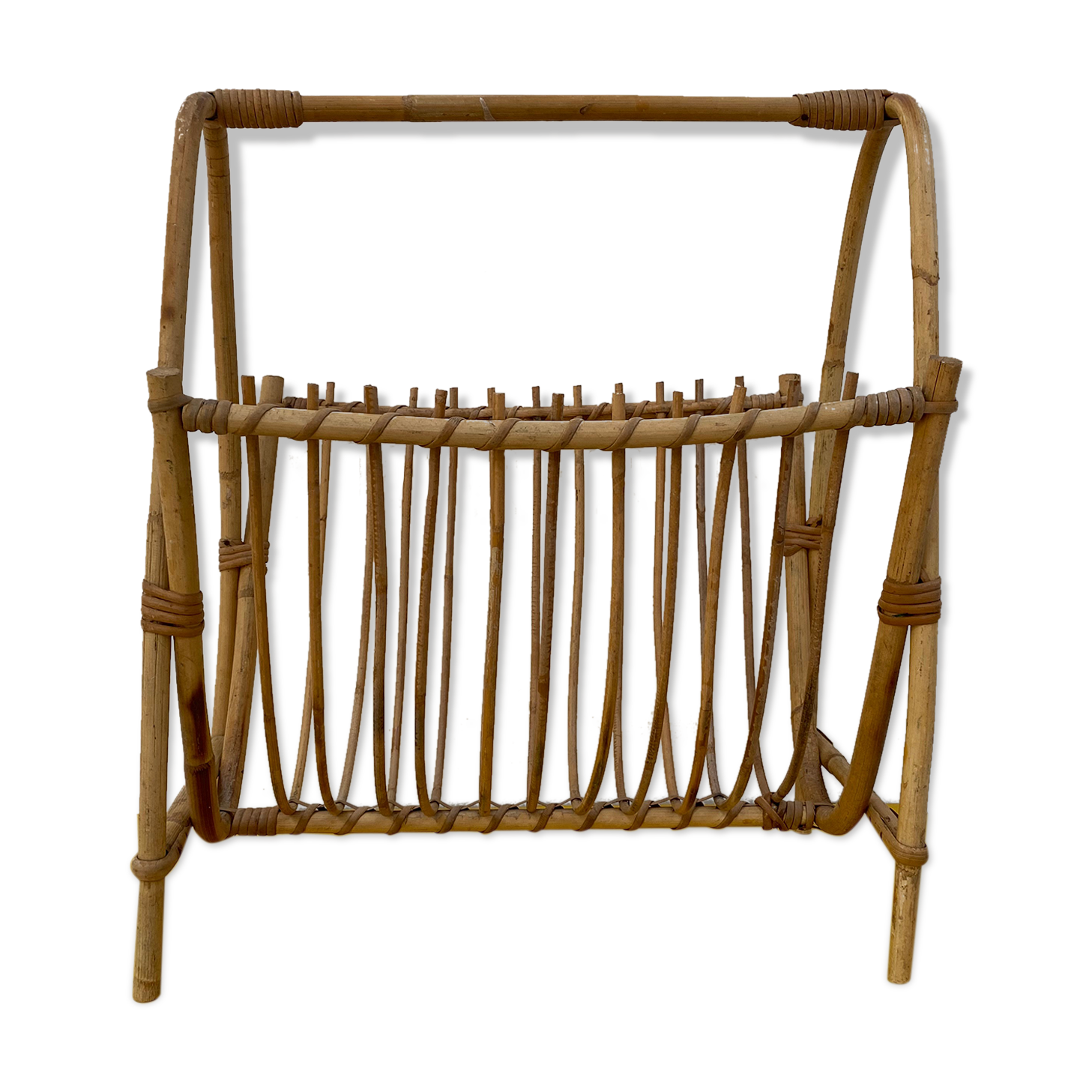Vintage bamboo rattan magazine holder