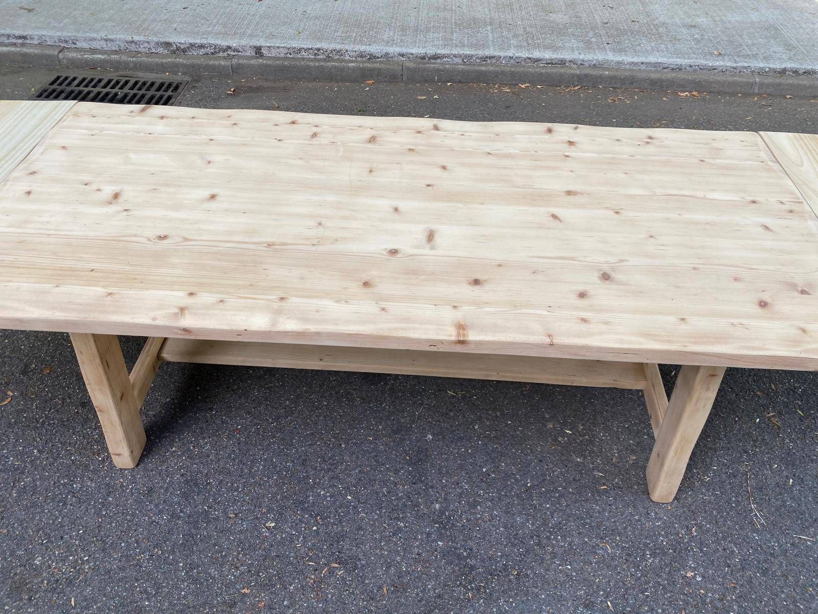 Large monastery farmhouse table stripped in raw wood, extendable from 200 to 300 cm.