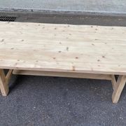 Grande table de ferme monastère décapée en bois brut extensible 200 à 300cm