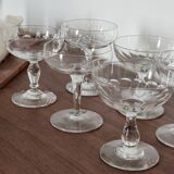 Set of 6 mismatched old crystal champagne glasses