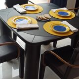Square table mutlifunction Italian design, signed reversible board for the game, bar legs