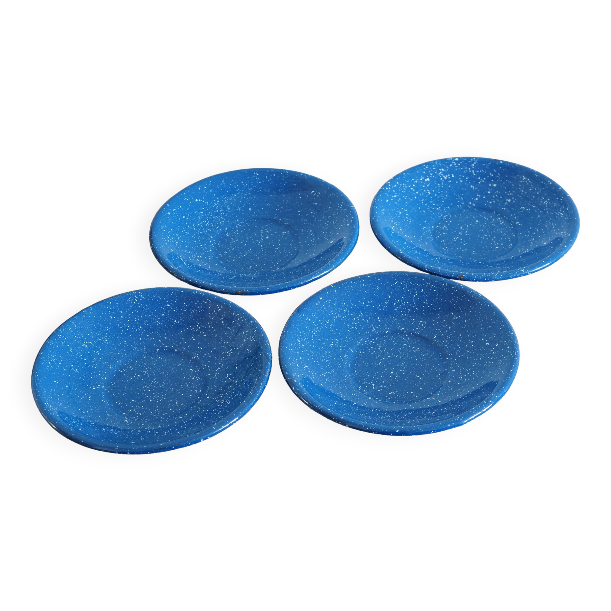 Set of 4 blue enamelled metal plates