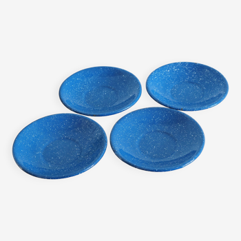 Set of 4 blue enamelled metal plates