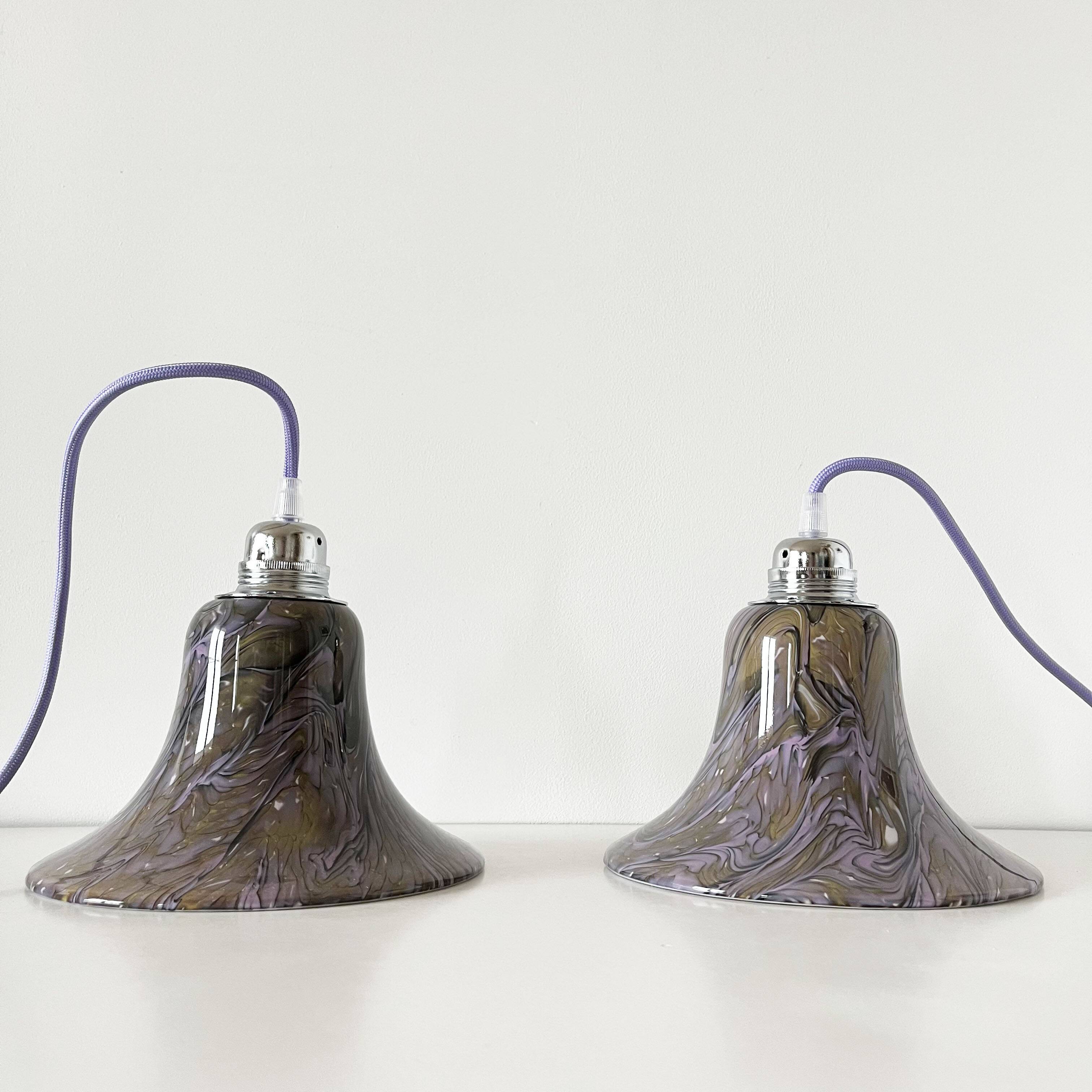 Pair of vintage purple opaline globe lamps