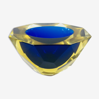 Murano Glass Sommerso Diamond Faceted Bowl by Alessandro Mandruzzato, Italy, 1970s