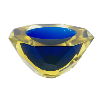 Murano Glass Sommerso Diamond Faceted Bowl by Alessandro Mandruzzato, Italy, 1970s