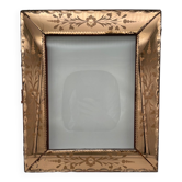 Venetian frame in engraved and bevelled pink glass, flowers, floral, 1950