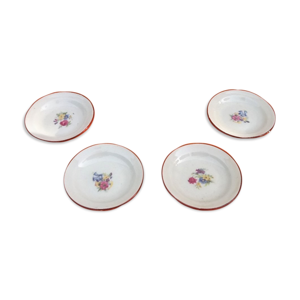 Suite de 4 assiettes anciennes de dinette Porcelaine décor foral 