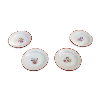 Suite de 4 assiettes anciennes de dinette Porcelaine décor foral    ​​​​​