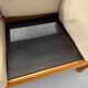 Old sofa in solid elm and vintage 80s design fabric Seltz France