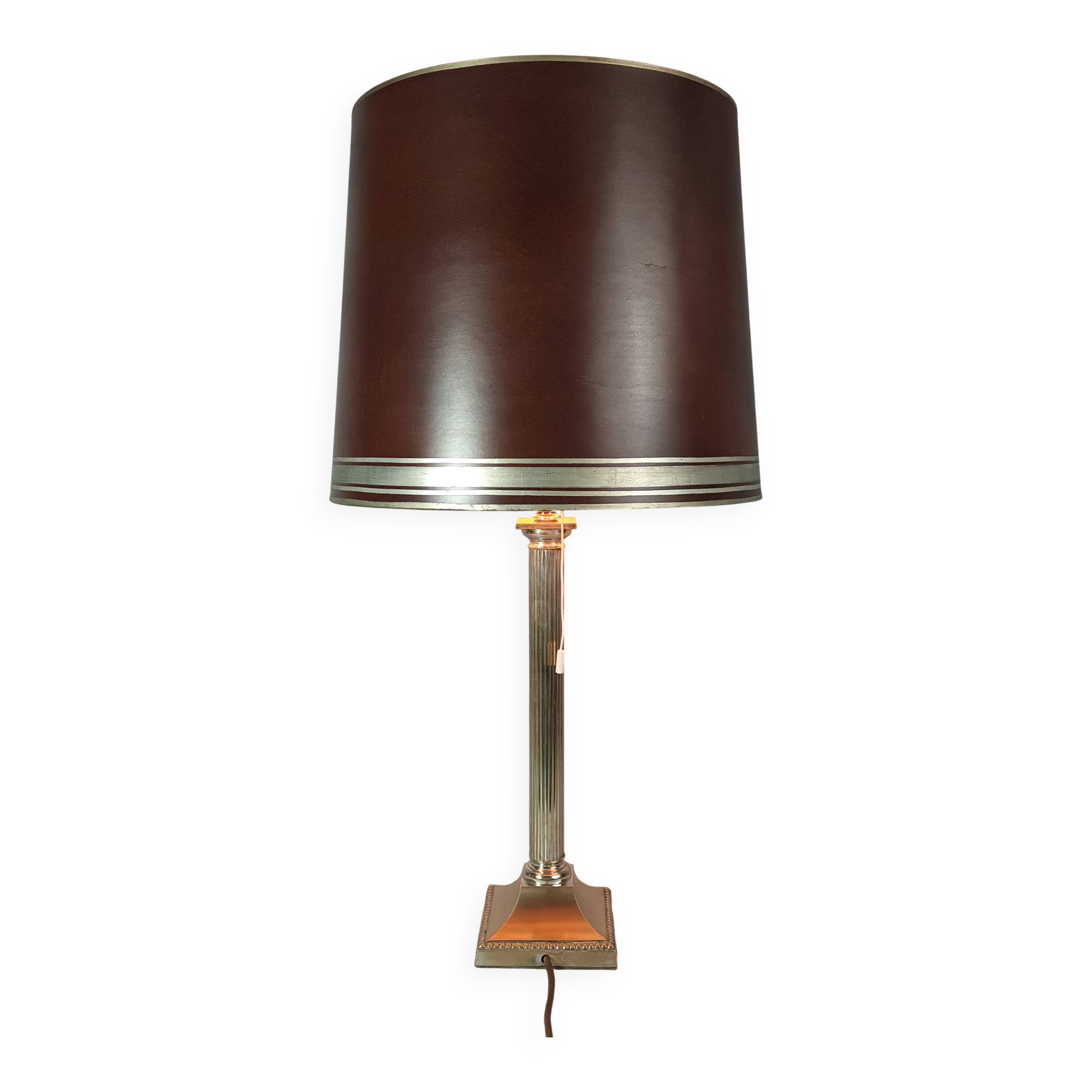 Ancienne lampe style Louis XVI bronze à poser + abat-jour 69 cm S 806