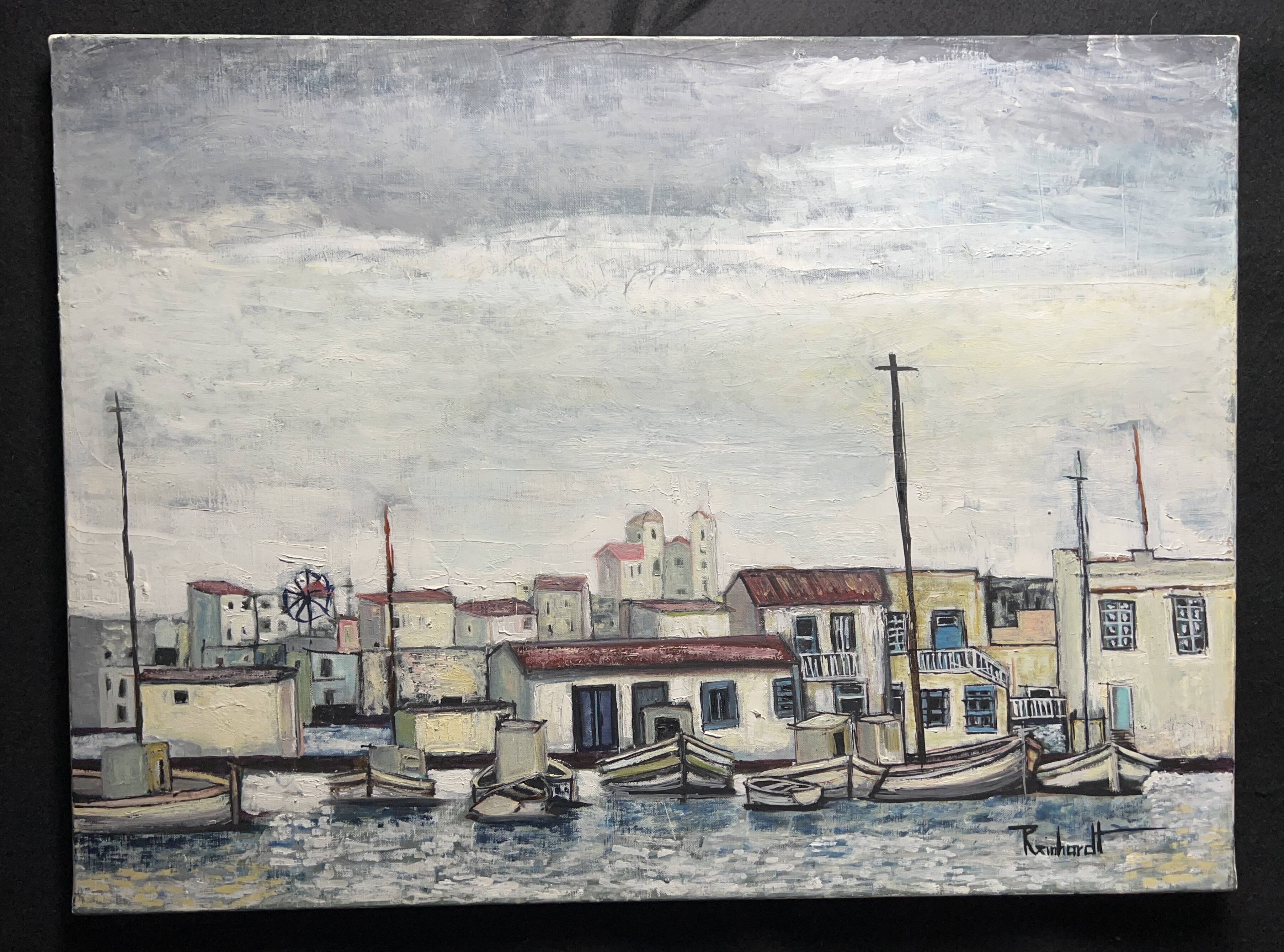 Mediterranean port landscape. Oil on canvas signed.