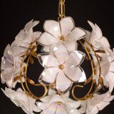 Set of 2 Murano Spherical Chandelier Full of White Flowers, 1980s