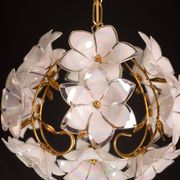 Set of 2 Murano Spherical Chandelier Full of White Flowers, 1980s
