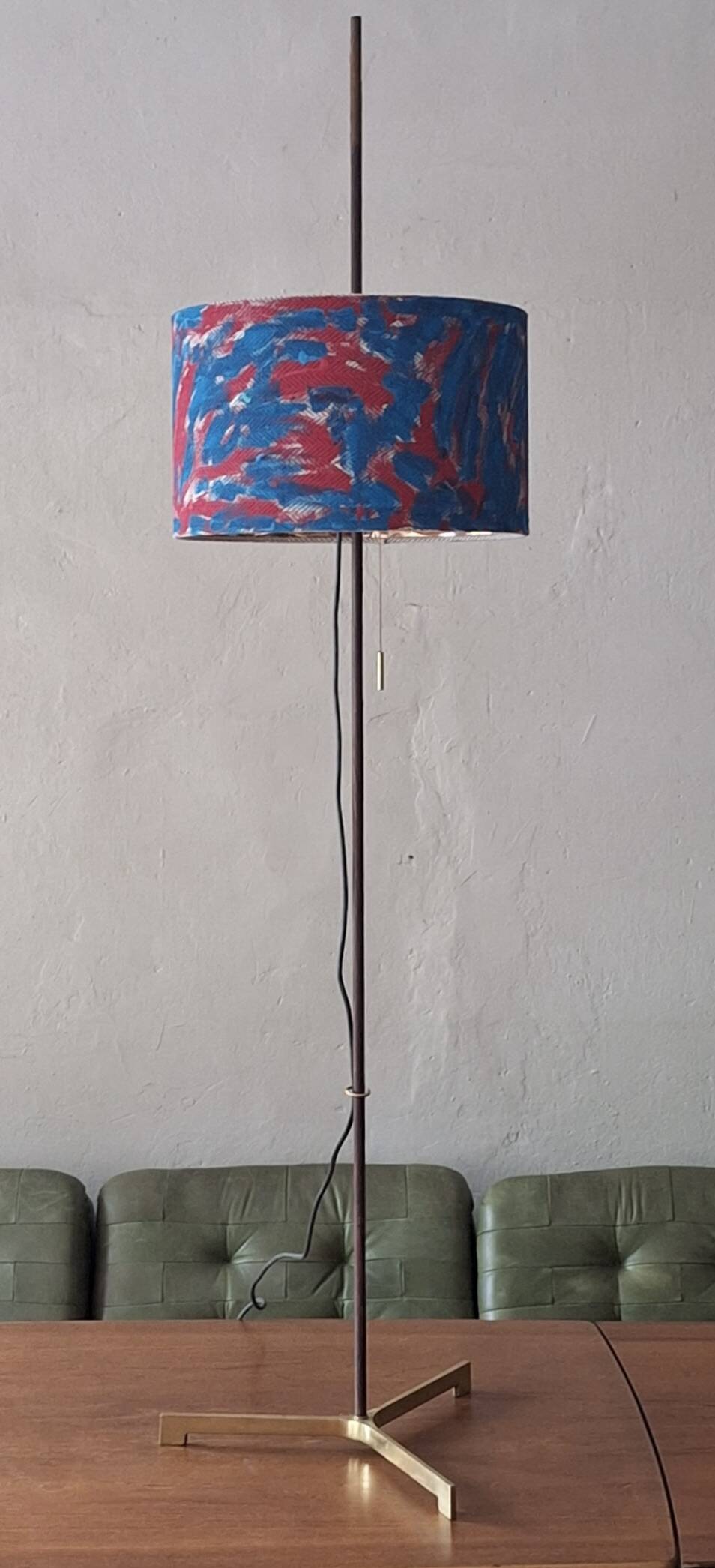 Danish adjustable teak floor lamp with tripod brass foot, 1960s