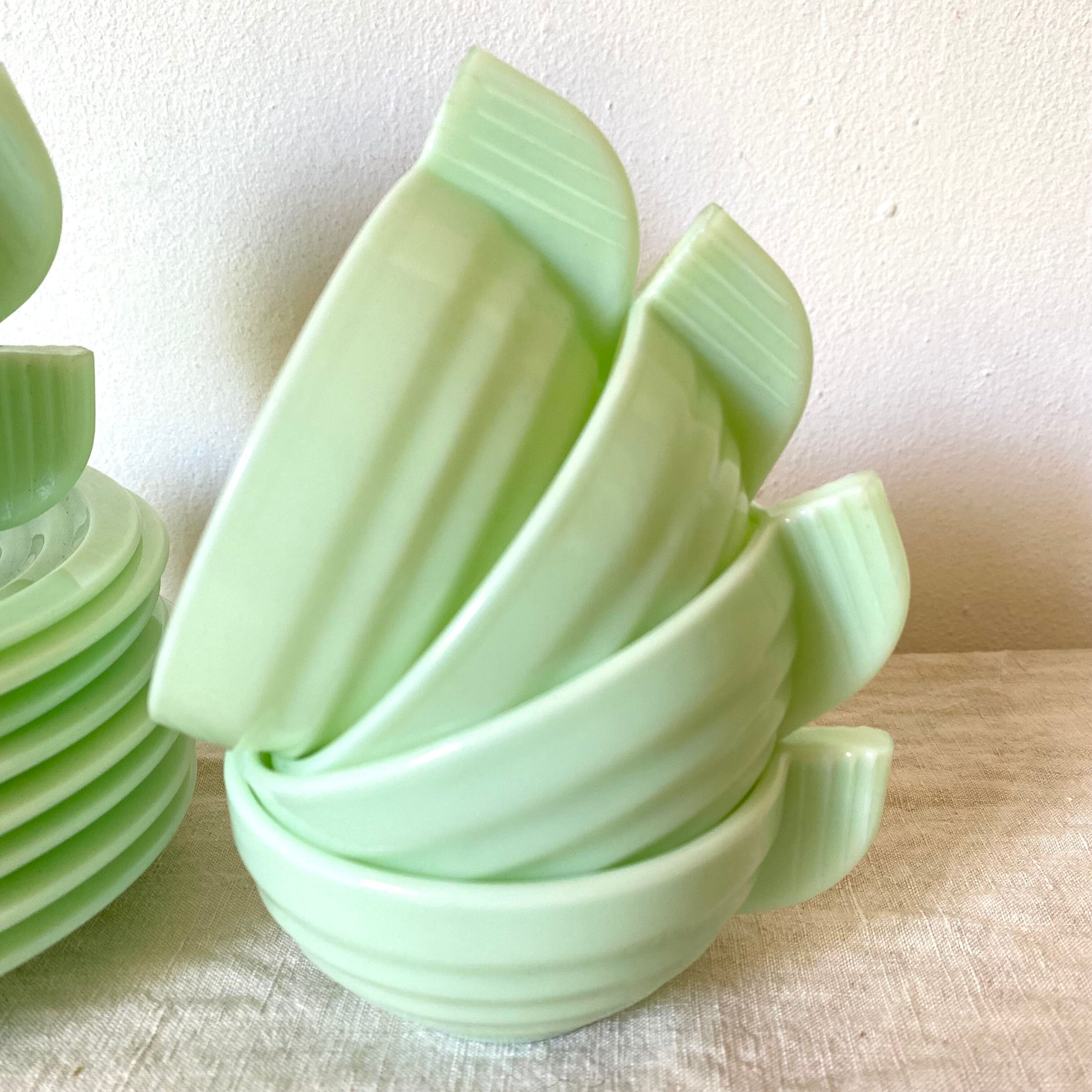 Art Deco cups in green opaline