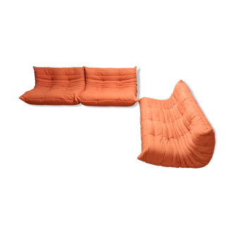 Modular 3 piece orange sofa by Michel Ducaroy for Ligne Roset