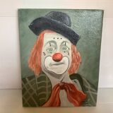 Tableau clown huile sur toile signée