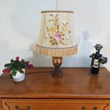 Abat-jour/lampe de chevet en bois et  peau de chèvre