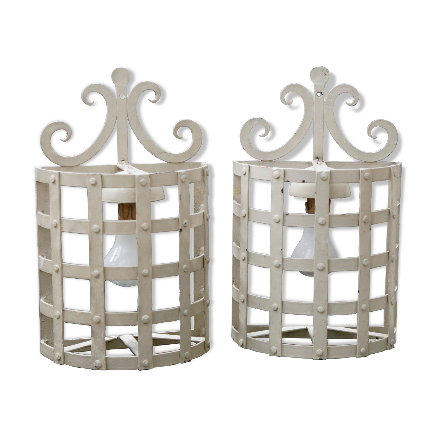 Pair wall lamps lanterns metal white