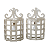 Pair wall lamps lanterns metal white