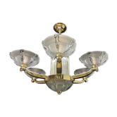 Art deco chandelier with chopsticks spirit Petitot bronze frosted glass Skyscraper