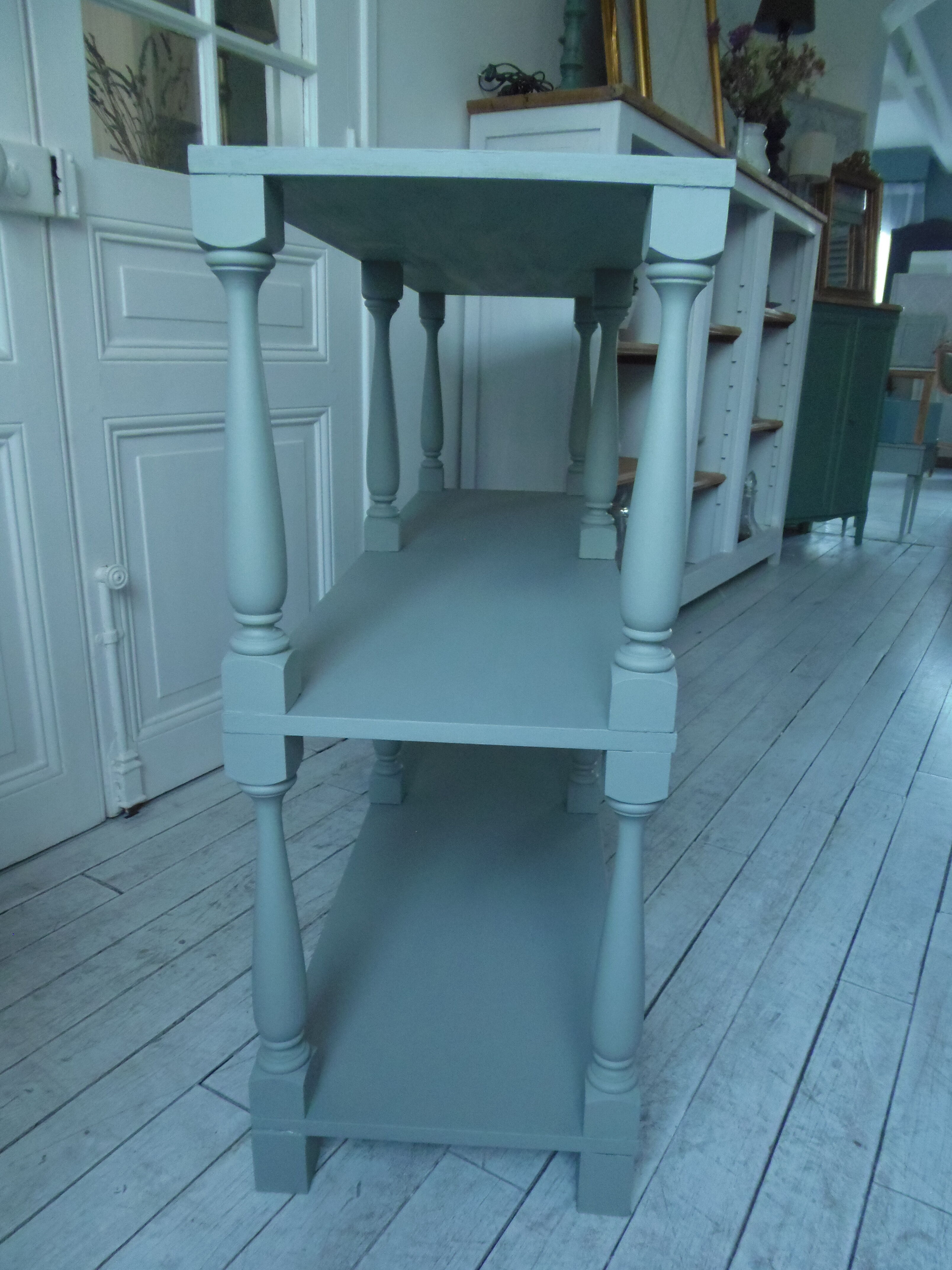 Console vintage 3 plateaux vert de gris