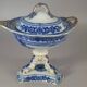 Beautiful covered tripod compote dish in blue and gold earthenware from the late 19th century SC