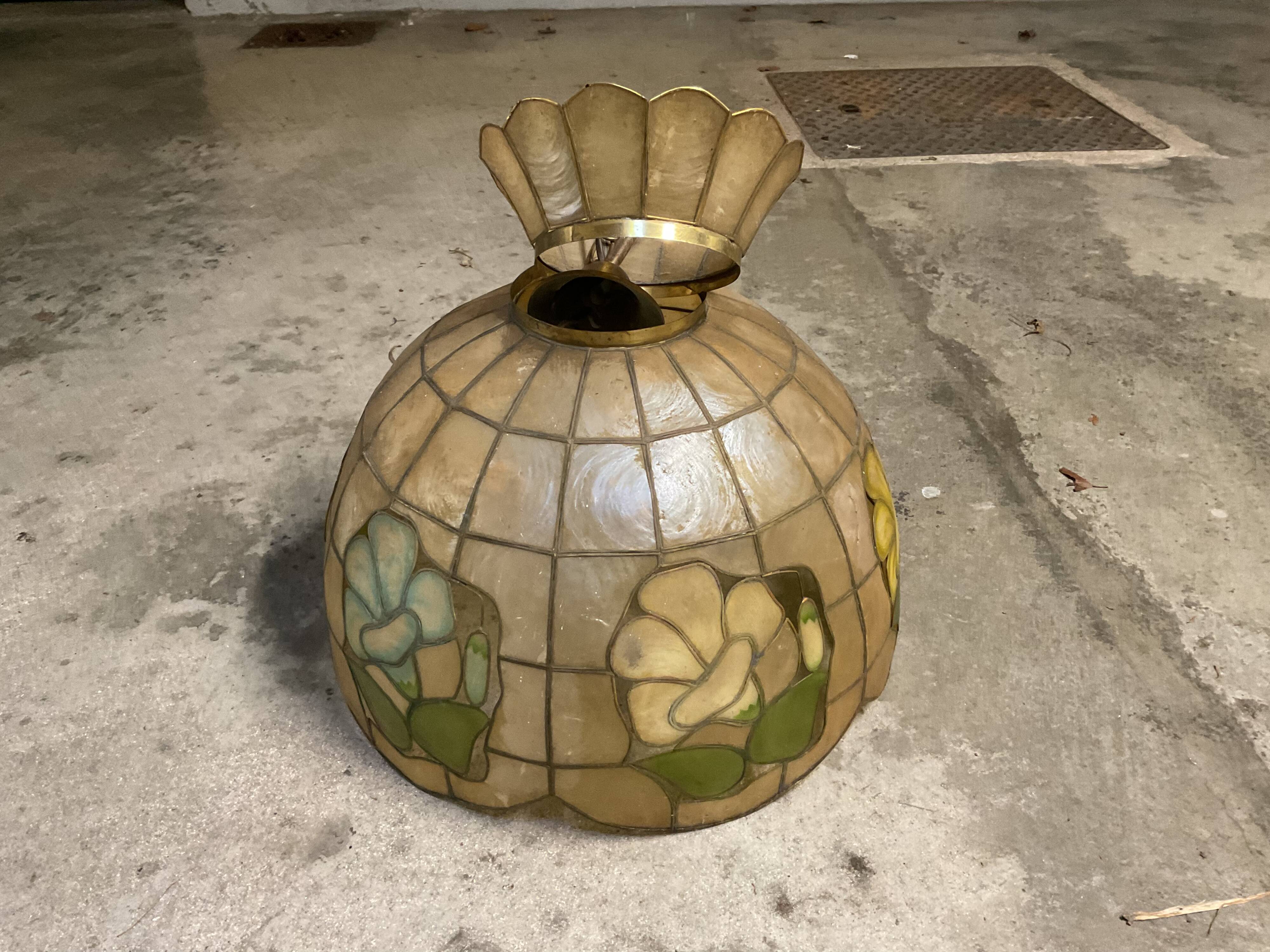 Nacre suspension and cloisonné brass Art Deco