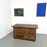 Solid oak trade counter, six drawers, France, circa 1920.