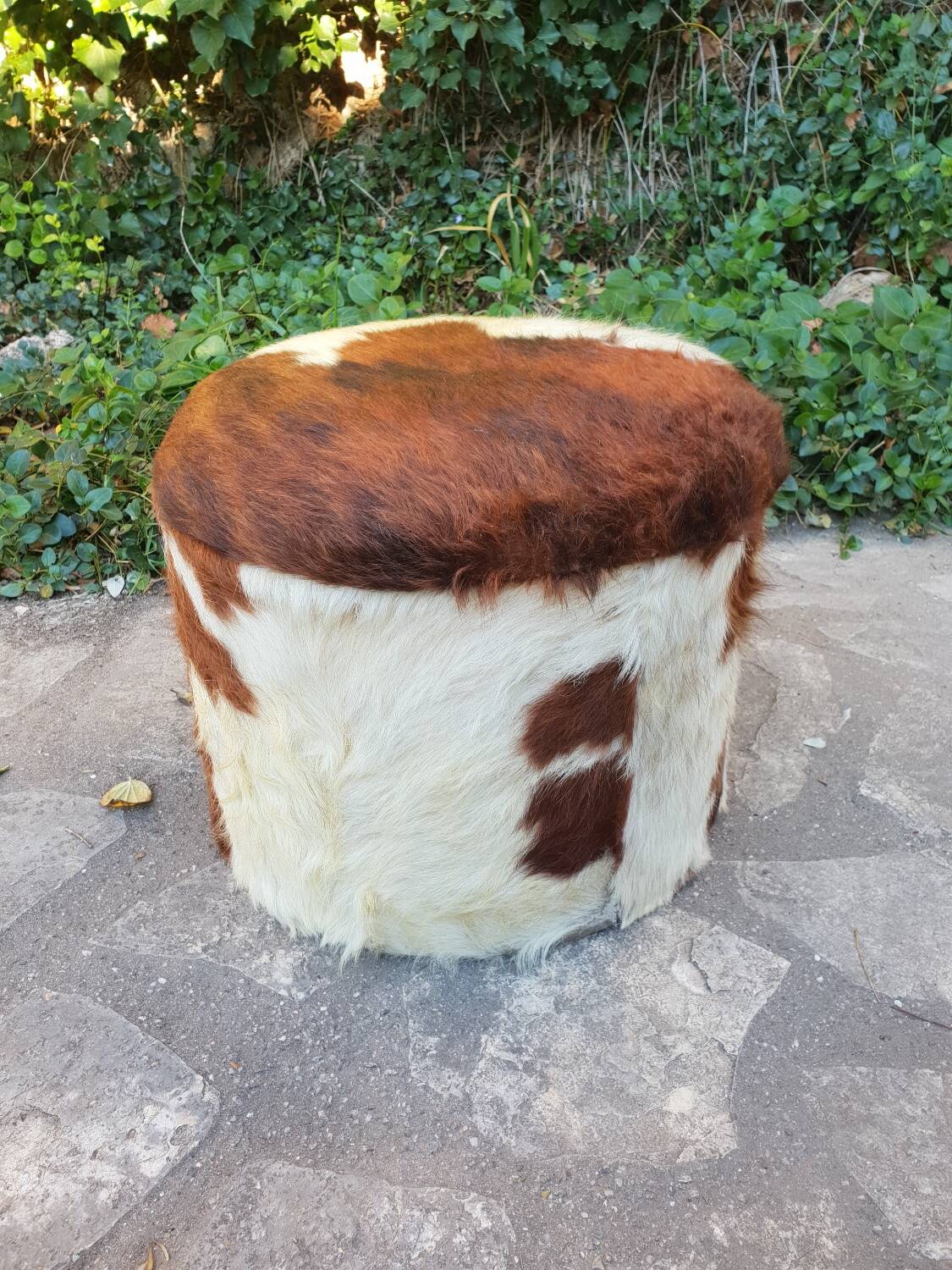 Cowhide chest pouf, 1970