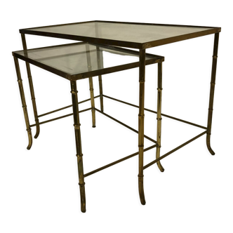 Brass nesting tables bamboo style circa 1970