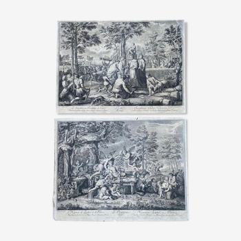 Pierre Mignard, Le printemps et l'été, 2 engravings of the series les 4 saisons, XVIIème siècle