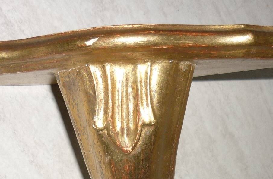 Golden wood corner console shelf