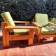 Pair of vintage brutalist lounge chairs in solid pine, 1980s DLG Regain