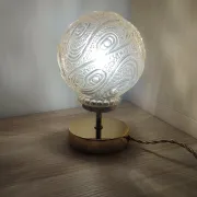 Vintage textured amber moulded globe bedside lamp