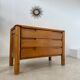Antique solid elm chest of drawers, French design from the 60s, Maison Regain vintage