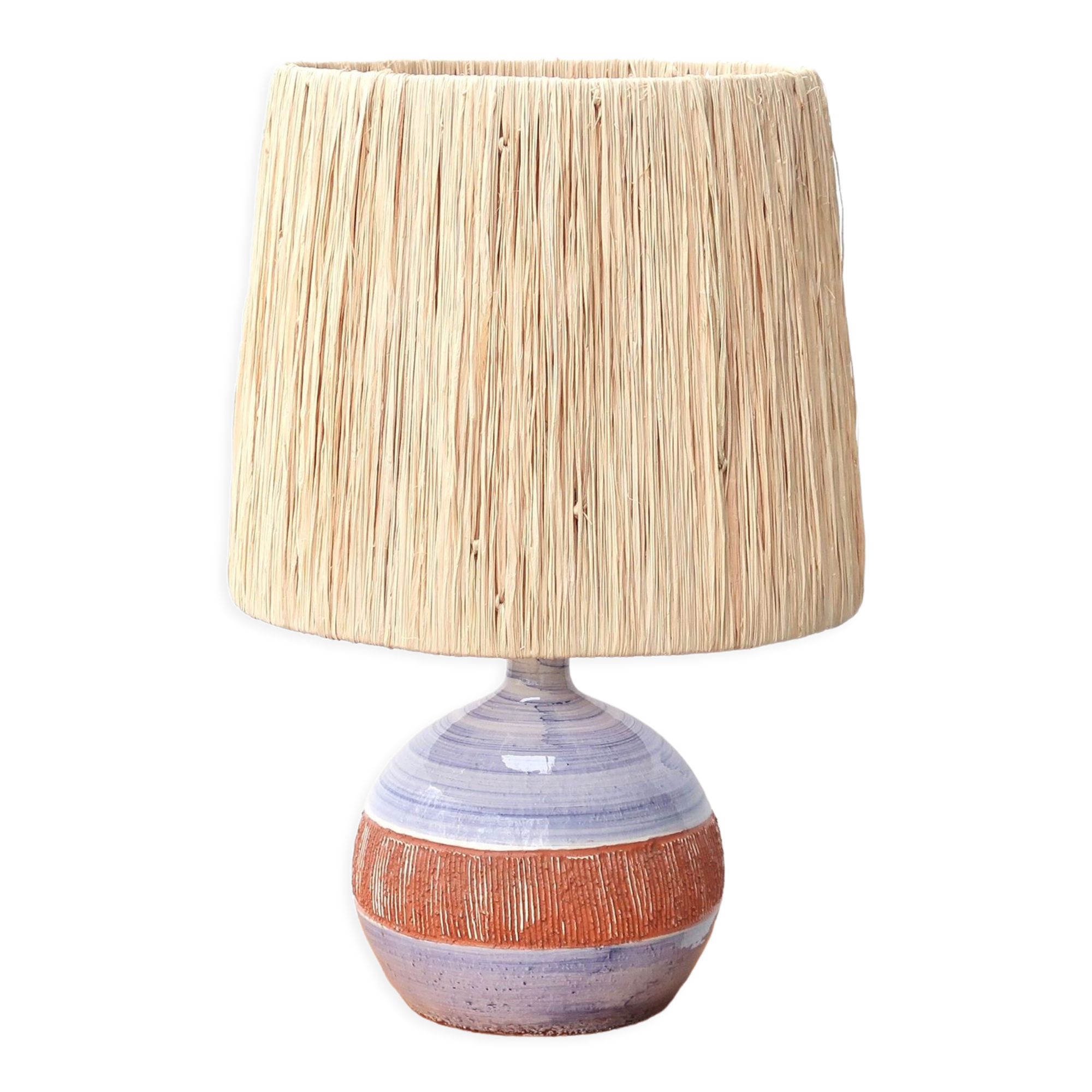 Ceramic lamp by Christian Muratore, raffia shade