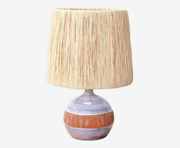 Lampe céramique de Christian Muratore abat jour en raphia