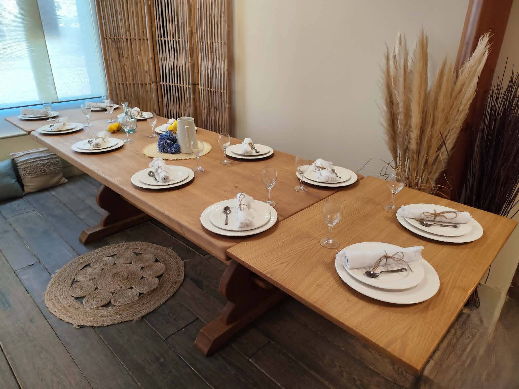 Monastery table with extension solid oak wood
