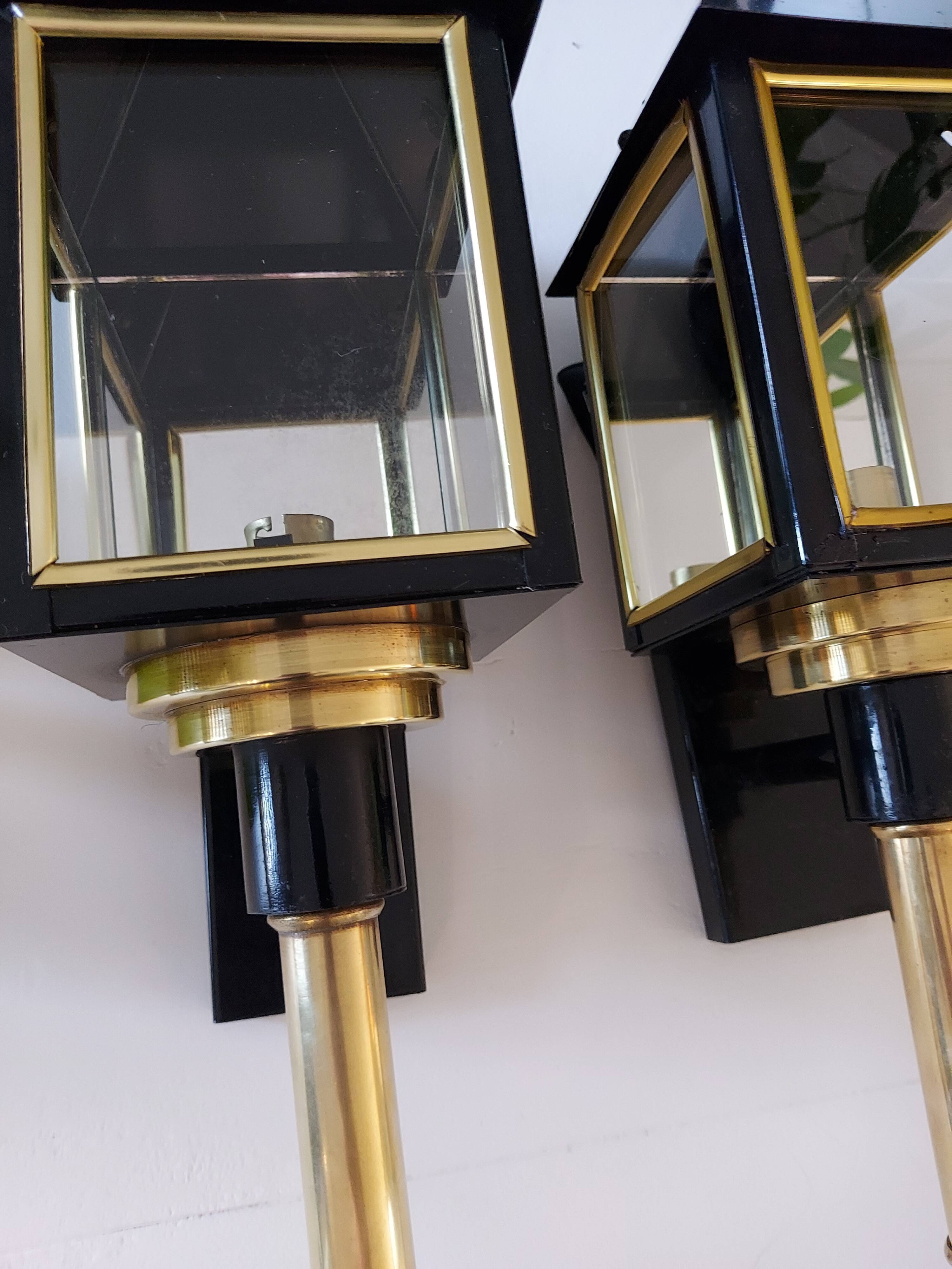Pair of 1970s vintage lantern interior wall lamps