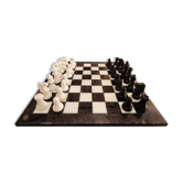 1970s Vintage Luxury Chess Set in Genuine Hand Carved Alabaster of Volterra - Black and White - Made in Italy