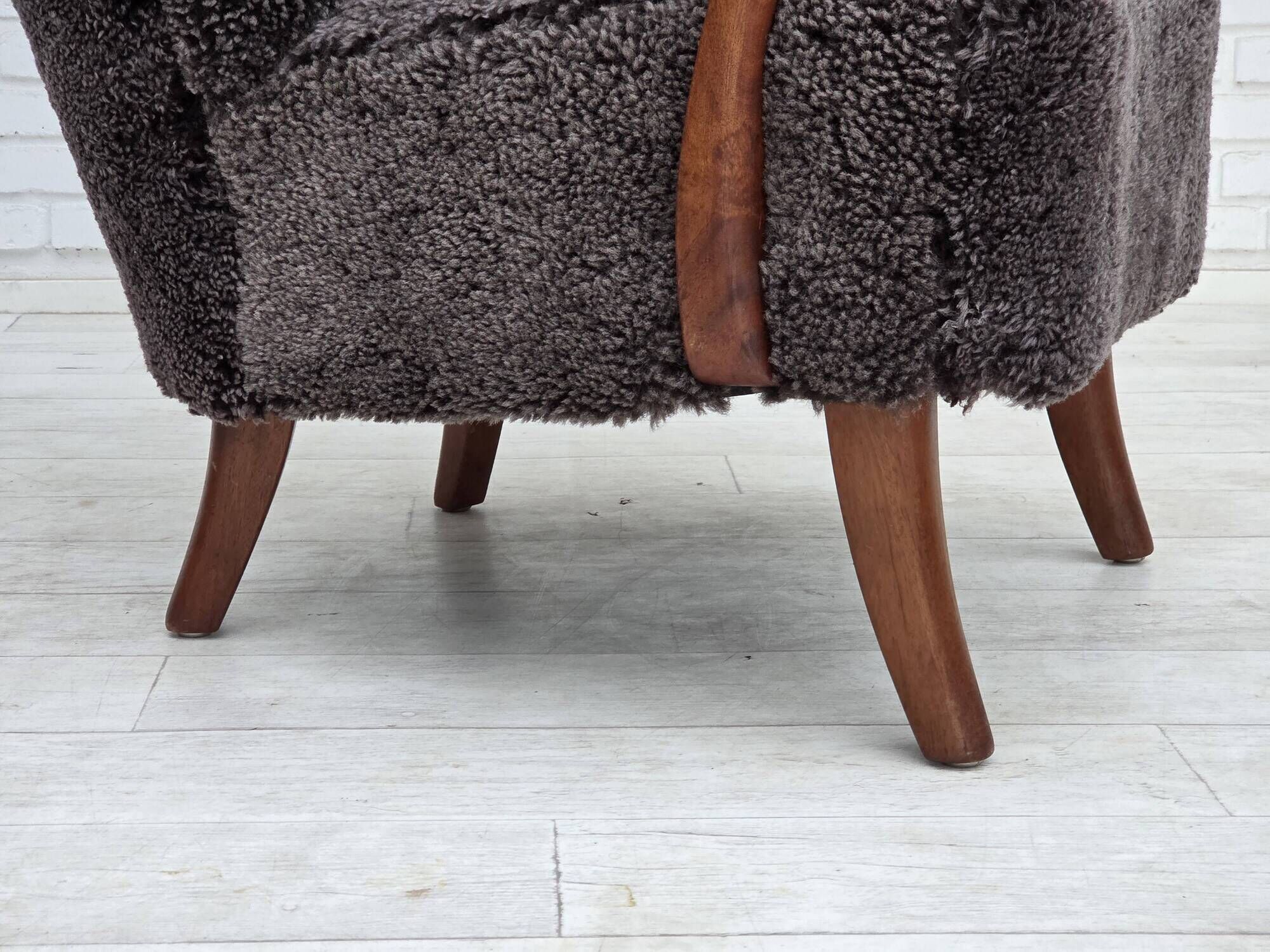 1960s, Danish armchair, reupholstered, genuine sheepskin.